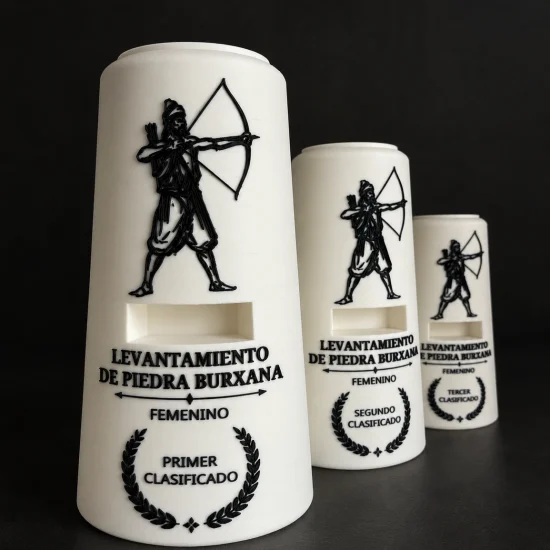 Trofeos 3D personalizados de levantamiento de Piedra Burxana femenino para los Juegos Moriscos de Purchena 2026